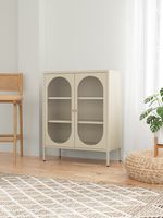 Metallschrank Sideboard mit Sicherheitsglas-Türen MORU, ca. 110 x 80 x 40 cm - Creme