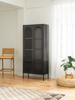 Metallschrank mit Sicherheitsglas-Türen MORU, ca. 180 x 80 x 35 cm - Schwarz