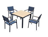 5tlg. Sitzgruppe mit Tisch & 4 Stapelstühlen aus Aluminium - Schwarz/Braun