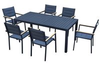 7-tlg. Sitzgruppe mit Teleskoptisch & 6 Stapelstühlen aus Aluminium– Anthrazit