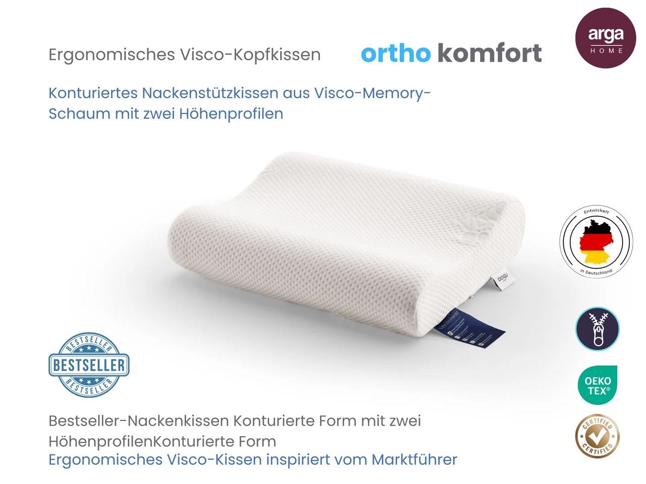 Arga Home AH Ortho Comfort Visco-Memory Nackenstützkissen – 51x42 cm