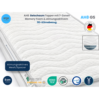 AH8  Gelschaum Topper mit 7-Zonen Memory Foam & atmungsaktivem 3D-Klimabezug