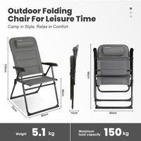 Campingstuhl Gartenstuhl Klappbar, UV+ Olefin-Stoff, 5 fach verstellbar, bis 150kg