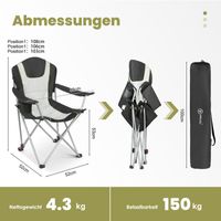 Campingstuhl Anglerstuhl Klappbar, Getränkehalter, 3 fach Verstellbare Rückenlehne