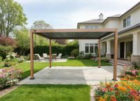 Aluminium-Pergola mit beweglicher Flügeltür, ca. 3 x 3 m - Hellbraun