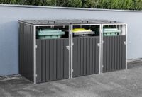 3er Mülltonnenbox aus verzinktem Stahl, ca. 240 x 80 x 122 cm - Anthrazit