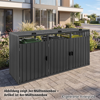 4er Mülltonnenbox aus verzinktem Stahl, ca. 320 x 80 x 122 cm - Anthrazit