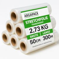 Palettenfolie Stretchfolie – 500mm × 300m -17 mm – 2,73 kg – Transparent – Handstretchfolie für Möbel & Umzug,  Palettenfolie, Handfolie, Wickelfolie,  6 Rollen