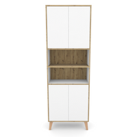 Badschrank MORENA mit 4 Türen und 2 offenen Fächern, Weiß/Eiche