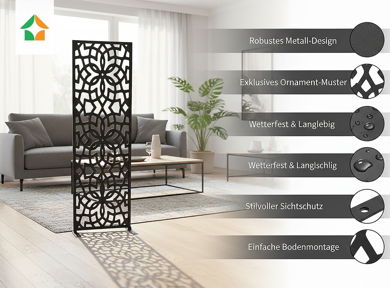 Prestige Home Living Indoor Dekorative Metallsichtschutzwand