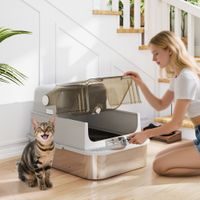 Katzenklo Edelstahl mit Deckel XXL Katzentoilette mit Doppeltüren, Streuschaufel