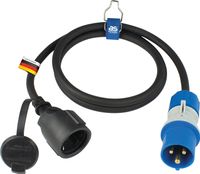 Adapterleitung 1,5 m Schukokupplung auf CEE Stecker mit Spannungsanzeige, Außenbereich IP44