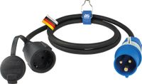 Adapterleitung 1,5 m Schukokupplung auf CEE Stecker mit Spannungsanzeige, Außenbereich IP44