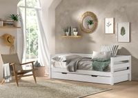 VIPACK - Funktionsbett mit Umrandung, Rolllattenrost, 90x200, Bettschublade, Weiß lackiert