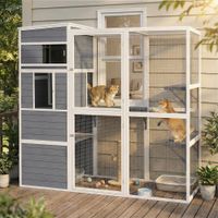 Katzengehege Outdoor Katzenhaus aus Holz mit 3 Plattformen wetterfestem Dach
