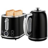 Wasserkocher Toaster Set 1,7L Edelstahl Wasserkocher 2 Scheiben Toaster Schwarz
