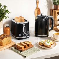 Wasserkocher Toaster Set 1,7L Edelstahl Wasserkocher 2 Scheiben Toaster Schwarz