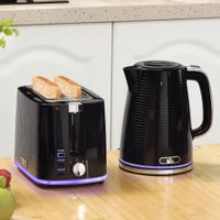 Wasserkocher Toaster Set Edelstahl 1,7L Wasserkocher 2 Scheiben Toaster Schwarz