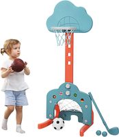 COSTWAY 3 in 1 Kinder Spielplatz, höhenverstellbarer Basketballkorb für Kinder von 2-7 Jahren