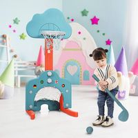 COSTWAY 3 in 1 Kinder Spielplatz, höhenverstellbarer Basketballkorb für Kinder von 2-7 Jahren