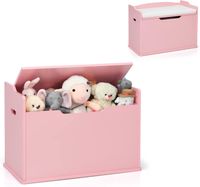 COSTWAY Spielzeugkiste, 2 in 1 Spielzeugtruhe mit Deckel, Kissen & Tragegriffen 74x39x52cm Rosa