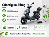 E-Roller ENJOY 45kmh 60V 20Ah 1kW Motor 75KM Reichweite ECE Grau, mit Straßenzulassung