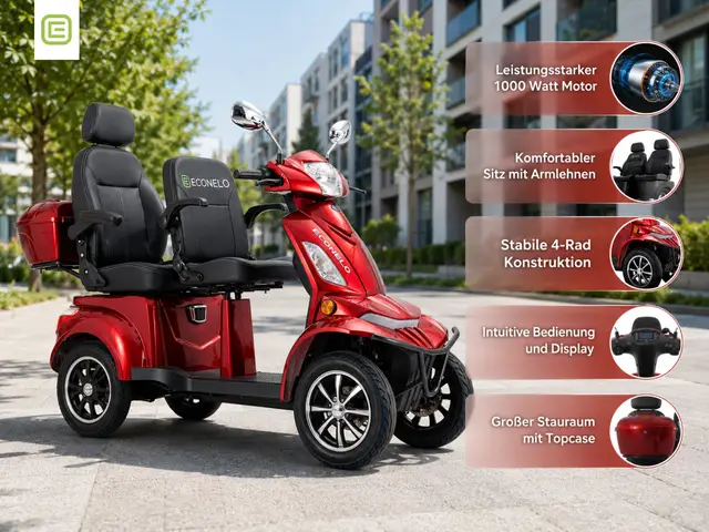 E-Seniorenmobil Vista Quarter-1L, Blei-Akku, 4-Rad, 1000 Watt, Komfort Sitz, Rot