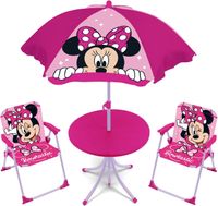 ARDITEX Minnie Kinder-Tischset mit 2 Stühlen & Sonnenschirm für Kinderzimmer, Terrasse & Garten