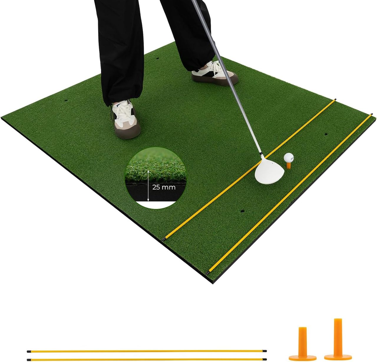 Costway Golf Übungsmatte inkl. 2 Gummi-Tees und 2 Ausrichtungsstäbe, Golfmatte