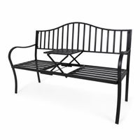 Gartenbank mit Tisch klappbar aus Metall Schwarz für Balkon und Terrasse