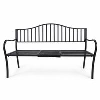 Gartenbank mit Tisch klappbar aus Metall Schwarz für Balkon und Terrasse