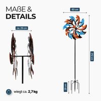 Windrad Garten Swirl Blade aus Metall, 212 cm hoch im Antik-Look