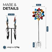 Windrad Garten Kaleido, buntes Metall Windspiel mit Erdspieß
