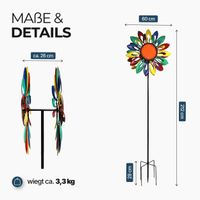 Windrad Flower Metall 212 cm, buntes Windspiel für den Garten