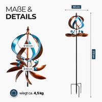 Windrad Comet Metall kupfer/blau für Garten, Terrasse, Balkon