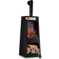 KAMINIO Elektrischer Gartenkamin KAI L mit Ofenrohr - Elektro Terrassenofen - Schwarz