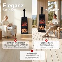KAMINIO Elektrischer Gartenkamin KAI L mit Ofenrohr - Elektro Terrassenofen - Schwarz