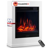 KAMINIO Elektrokamin KALLE - Elektrischer Standkamin mit Heizung, 3D-Flammeneffekt - Weiß