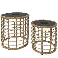 Solar Stehlampe 2er Set Rattan Solarlampen mit Lichtsensor LED Solarleuchte