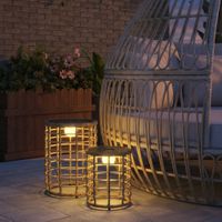 Solar Stehlampe 2er Set Rattan Solarlampen mit Lichtsensor LED Solarleuchte