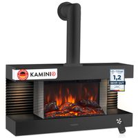 KAMINIO Elektrokamin LIZ mit Ofenrohr - Elektrischer Wandkamin - Schwarz