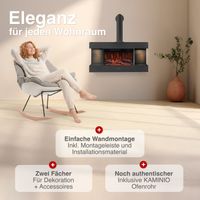 KAMINIO Elektrokamin LIZ mit Ofenrohr - Elektrischer Wandkamin - Schwarz