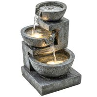 Springbrunnen 3-stufig Gartenbrunnen mit LED Beleuchtung Pumpe Steinoptik