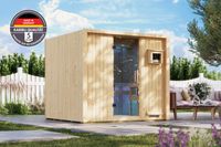 Karibu 68 mm Saunahaus Luna natur inkl. 9kW Saunaofen integr. Strg.