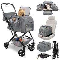 3in1 Hundebuggy Carry-Trio grau, Hundewagen und Hundesitz mit Isofix-Staiton