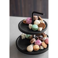 JENS Living Etagere : 2-stufig aus Mangoholz & Metall für Snacks & Deko Farbe Schwarz