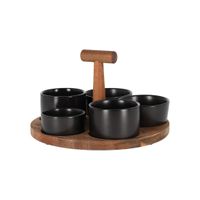 JENS Living Bits & Bites Bo Groß – Serviertablett aus Akazienholz mit 5 schwarzen Keramikschalen