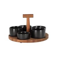 JENS Living Bits & Bites Bo Groß – Serviertablett aus Akazienholz mit 5 schwarzen Keramikschalen