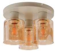 Lyska Ø 31 cm x H 20 cm, 3x E27 Fassung, Metall/Glas, beige/bernsteinfarben