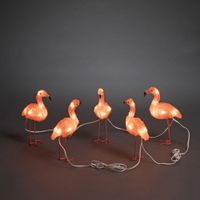 LED Acryl Flamingos, 5er-Set, 40 bernsteinfarbene Dioden, 24V, Außen (IP44), weißes Kabel